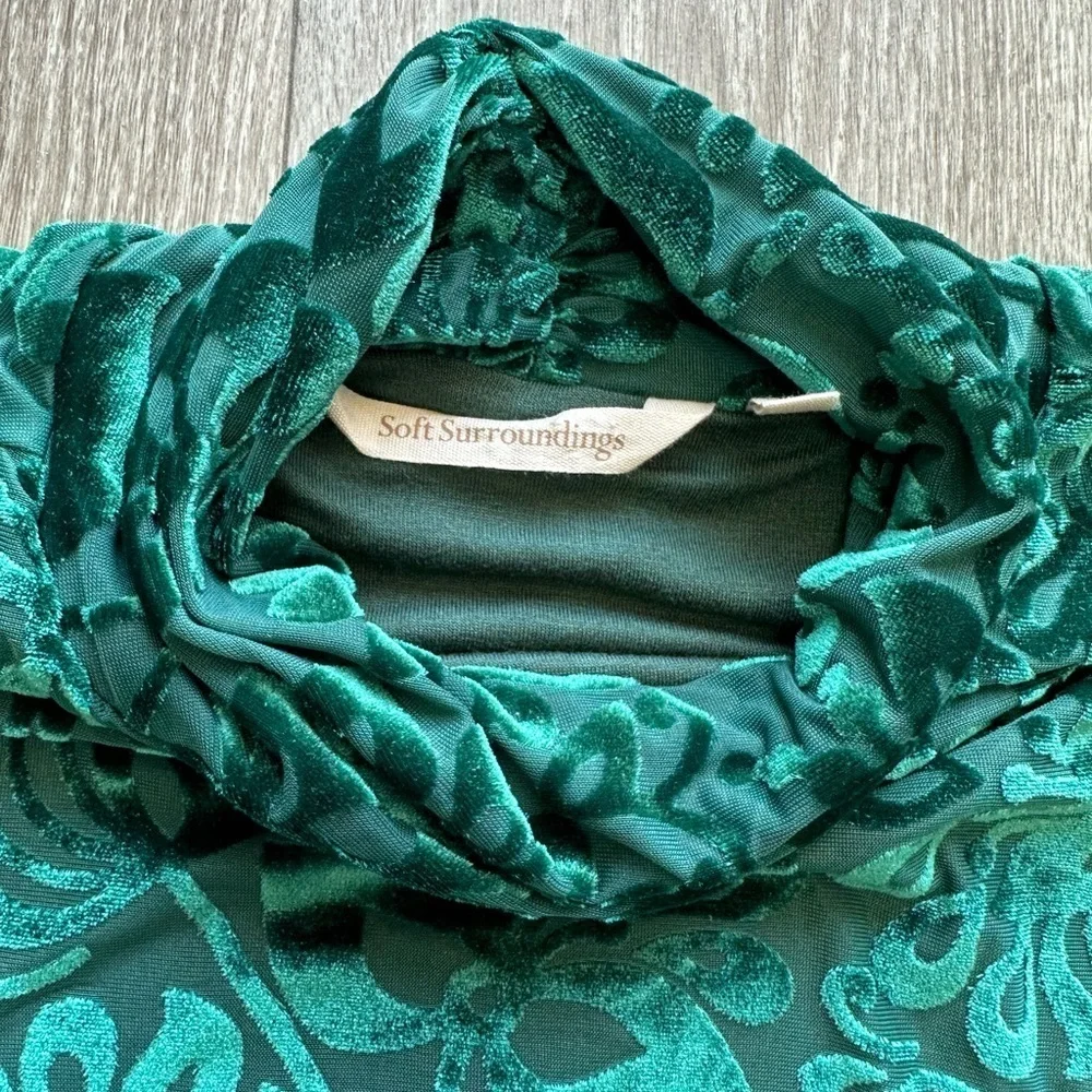 SOFT Surroundings Size Small Velvet Green Turtleneck Long sleeve Top NWT - Picture 11 of 11